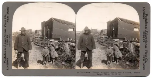 Miners and Children, USA – Stereoscopic Albumen Print Circa 1900