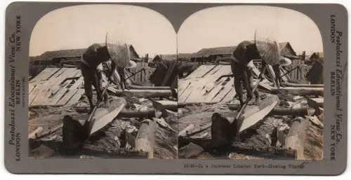 Japanese Sawmill – Stereoscopic Albumen Print Circa 1900