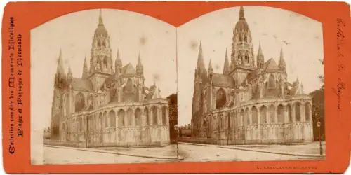 Vue stéréo tirage albuminé "La Cathédrale de Bayeux"E. Letellier c.1870