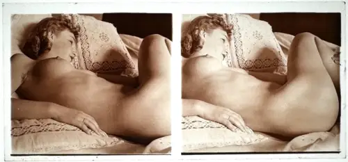Plaque de verre positive, Nu stéréoscopique "Nu allongé" c.1925
