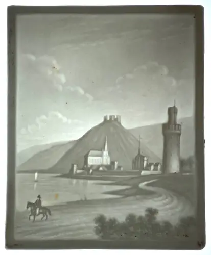 Lithophanie  "Les deux chapelles entre lac et montagne" milieu du XIXème