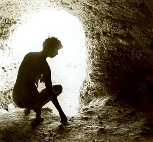 Plaque de verre positive, Nu stéréoscopique "La Grotte" c.1925