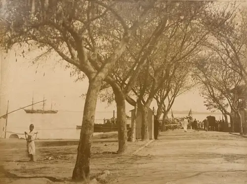 Lac sur le Canal de Suez, Egypte Tirage albuminé d'époque c.1870