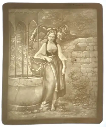 Lithophanie  française "La Puisatière" milieu du XIXème