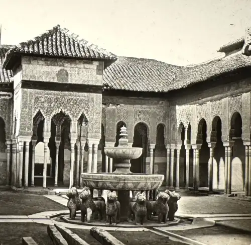 Ferrier et Soulier Plaque de verre vue stéréo "L'Alhambra, Grenade" c.1875