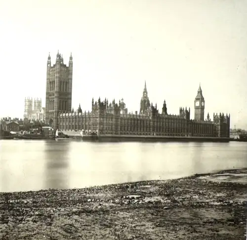 Ferrier et Soulier Plaque de verre stéréo "Vue du Parlement, Londres" c.1875