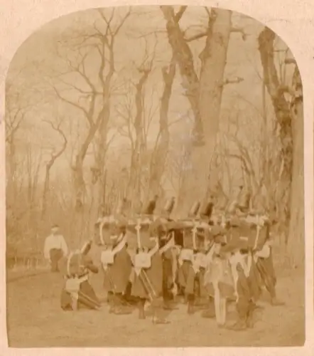 Camp de Chalons Carte stéréo  "Le Peloton "  circa 1857 Tirage albuminé d'époque