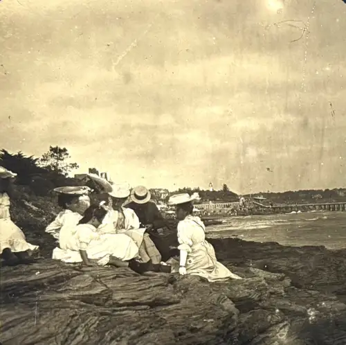 Plaque de verre vue stéréoscopique grand format "Bord de mer" circa 1910