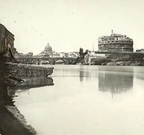 Ferrier et Soulier Plaque de verre stéréo "Vue du Tibre, Rome" c.1875