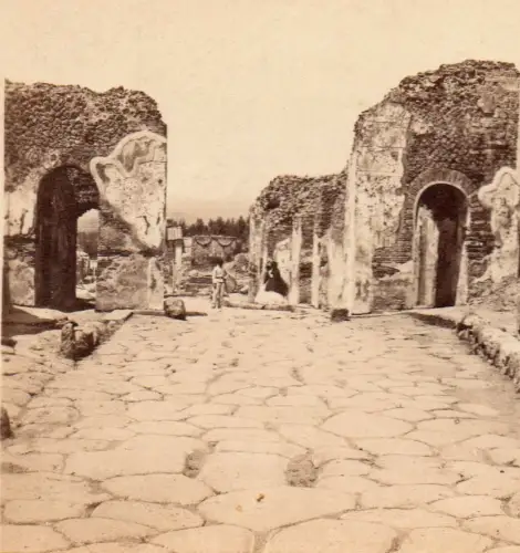 Giorgio SOMMER, vue stéréo tirage albuminé Vue de Pompei 1870