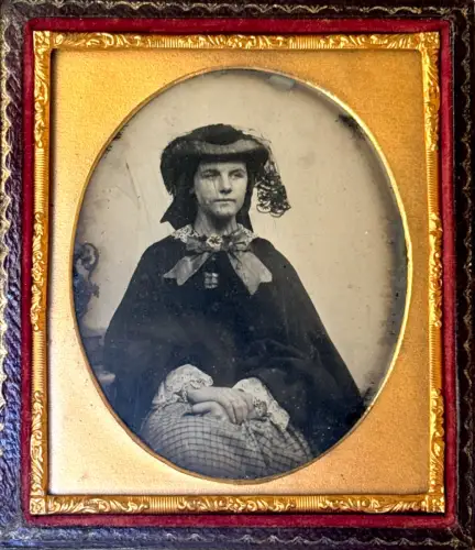 Ambrotype, Portrait de femme au chapeau, circa 1860