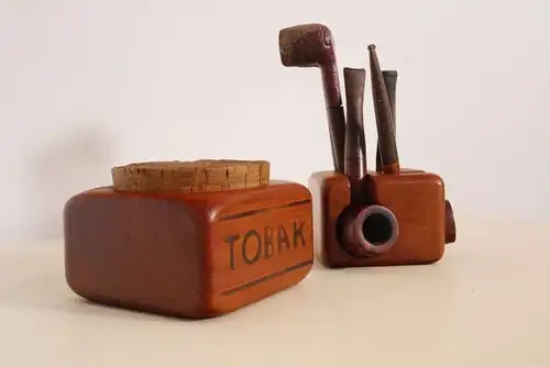 Dänischer PFEIFENSTÄNDER & Tabakdose TEAK Söwe KonstT Oldenkoff Midcentury 60er