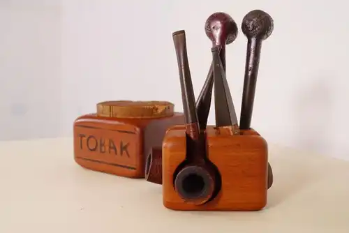 Dänischer PFEIFENSTÄNDER & Tabakdose TEAK Söwe KonstT Oldenkoff Midcentury 60er