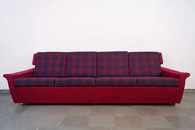 Exclusives Sofa 4-Sitzer LOUNGESOFA Couch Midcentury Karo rot 60er 1966 Vintage