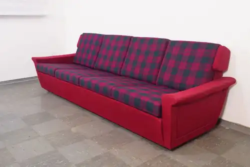 Exclusives Sofa 4-Sitzer LOUNGESOFA Couch Midcentury Karo rot 60er 1966 Vintage