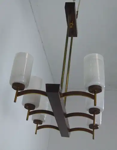 Vintage Hängelampe Deckenlampe 6 Lichter Holz Messing Mid Century 60er 70er