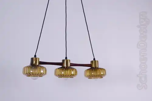 60er Jahre Teak Hängelampe Pendelleuchte 3 Lampen Danish Design Mid Century