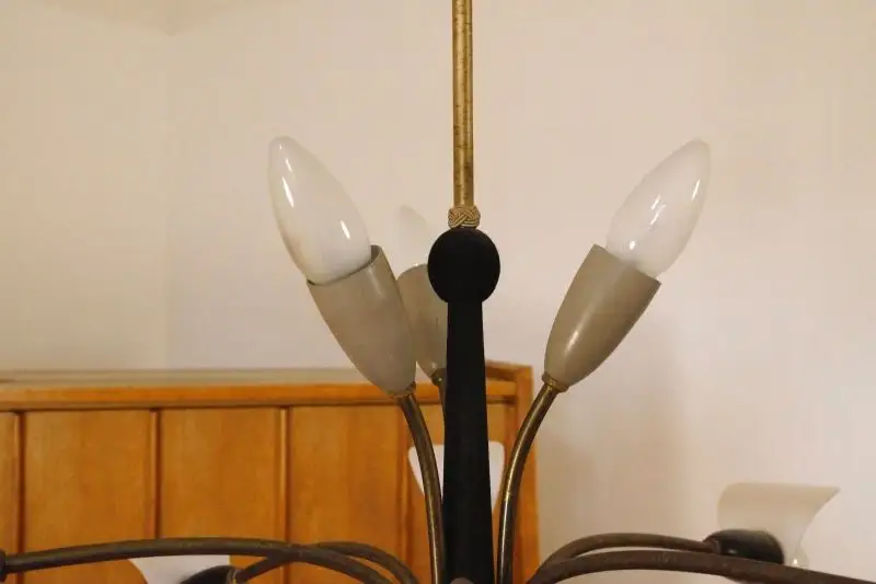 Vintage Sputnik Lampe Hängelampe Plastikschirme Messing Rockabilly 50er 60er 2