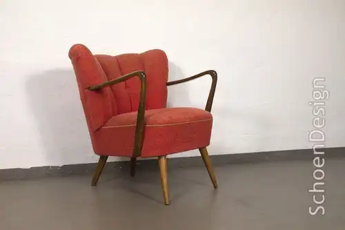 Vintage Sessel Clubsessel Cocktailsessel Armlehnen Bezug in Rot 50er 60er Jahre