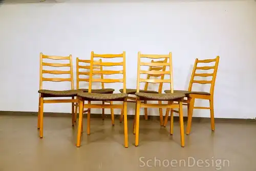 Vintage 6x Polsterstühle Stuhl Buche formschönes Design Stoff Bezug 50er 60er