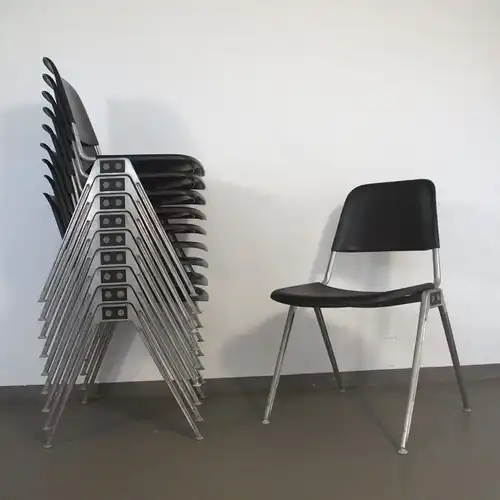10x Stapelstuhl Stacking Chair D. Albinson für Knoll Mod. 1601 Schwarz 60er 70er