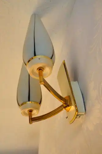 Vintage Wandlampe Wandleuchter von KAISER Zugschalter Opal Glas 50er Weiss Gold
