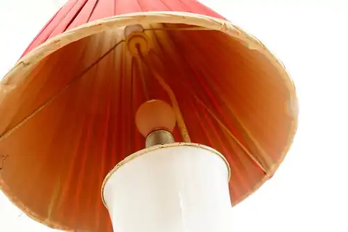 Vintage Bodenlampe Stehleuchte Keramik Weiss Stoff Schirm Rot 60er 70er Design