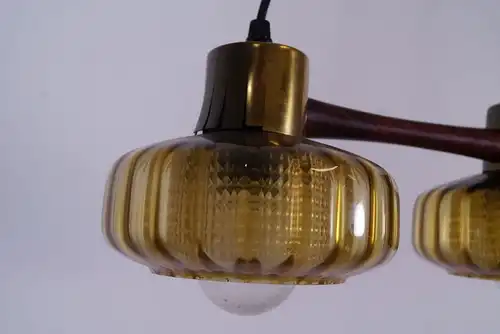 Pendelleuchte Hängelampe Deckenlampe Teak Gelb Glas Schweden Lampe Danish 60er