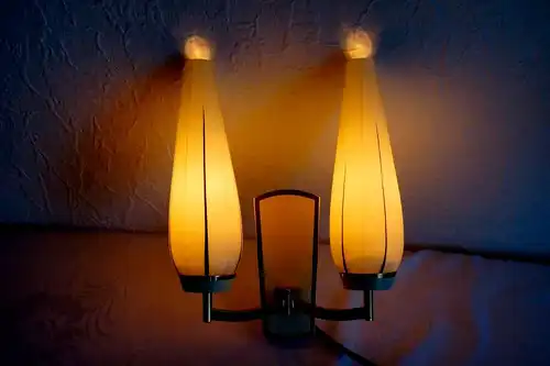 Vintage Wandlampe Lampe Licht von KAISER Leuchten Opal Glas 50er Weiss Messing