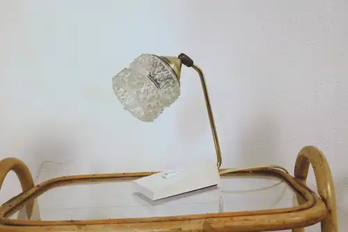 Vintage Nachttisch Lampe Tischlampe Messing TEMDE Glasschirm 50er 60er Jahre