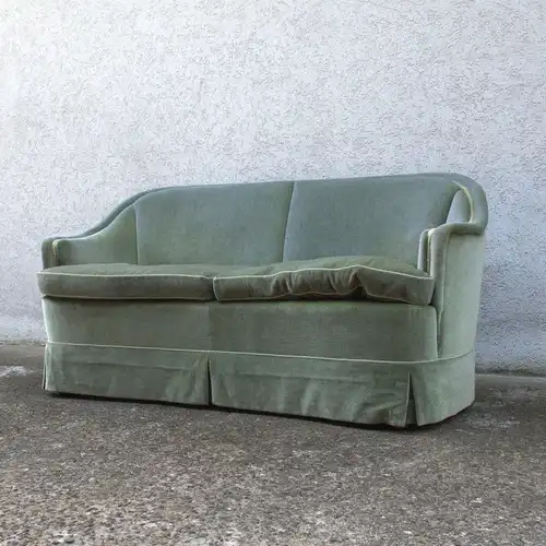 50er 60er Vintage Sofa Couch Loveseat Velours grün Italien Stil Zweisitzer rund