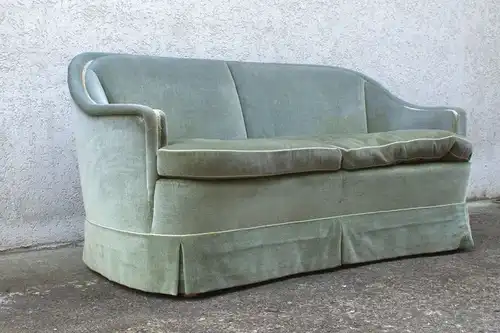 50er 60er Vintage Sofa Couch Loveseat Velours grün Italien Stil Zweisitzer rund