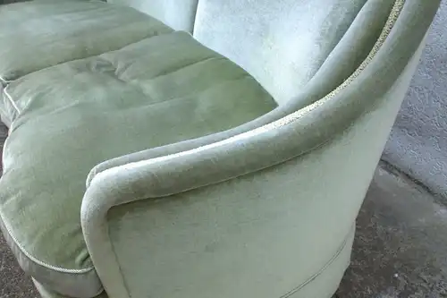 50er 60er Vintage Sofa Couch Loveseat Velours grün Italien Stil Zweisitzer rund