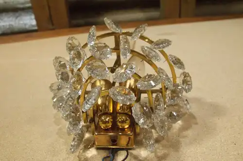 PALWA Mid Century Lampe Kristallglas 35 Prismen Gold 2x E14 60er Jahre Wandlampe