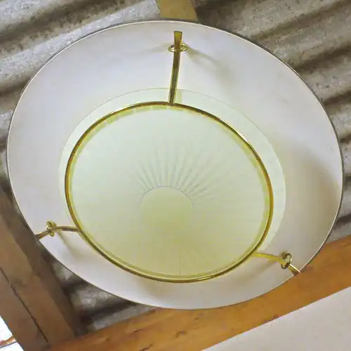 XXL UFO Deckenlampe 76 cm Messing Glas Vintage Lampe aus Erstbesitz 50er Jahre