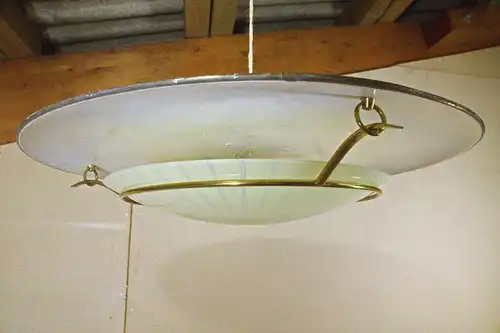 XXL UFO Deckenlampe 76 cm Messing Glas Vintage Lampe aus Erstbesitz 50er Jahre