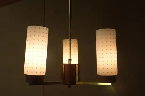 Mid Century Hängelampe Deckenlampe Teak Messing 3 Gläser Danish Design 60er