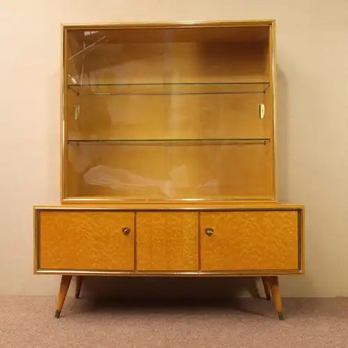 Mid Century Schrank Vitrine Highboard Schweizer Birnbaum 2-teilig 50er 60er Rar