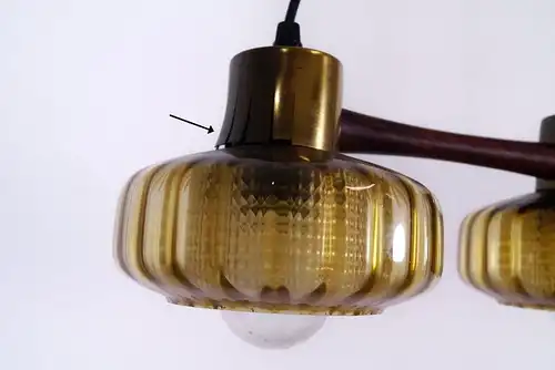 Mid Century Teak Pendelleuchte Vintage Lampe Schweden 3 gelbe Gläser  60er Jahre
