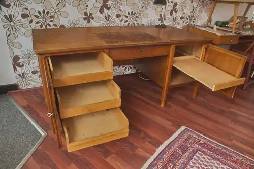 Vintage Kontor Schreibtisch Writing Desk Nussbaum Schublade 2 Türen Patina 50er