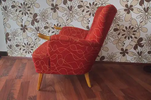 Vintage Sessel Wingback Chair Loungechair Original 50er Buche Rot Oldschool