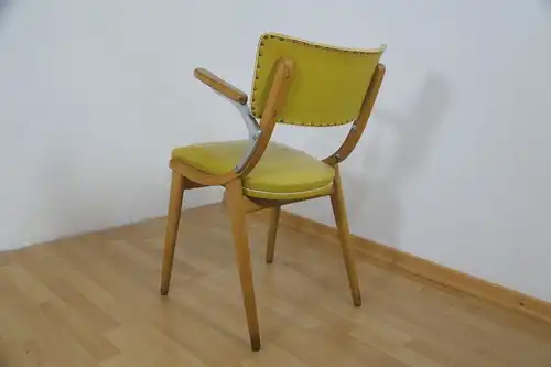 Vintage Küchenstuhl, Stuhl mit Kunstleder, in gelb und Armlehnen, 50er Jahre