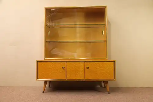 Vintage Sideboard mit Vitrine Aufsatz Highboard Schweizer Birnbaum  50er