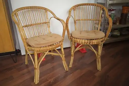 2 Rattan Stühle von Rohè, Noordwolde, Holland Vintage 50er 60er