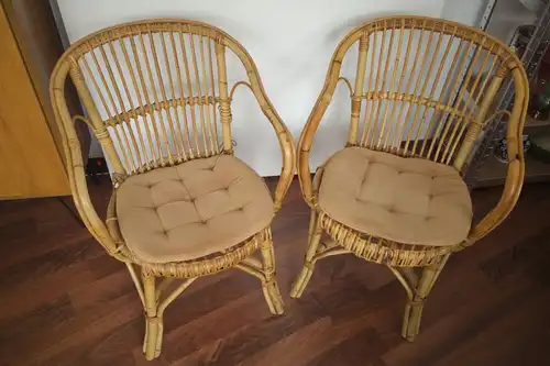 2 Rattan Stühle von Rohè, Noordwolde, Holland Vintage 50er 60er