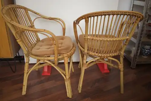 2 Rattan Stühle von Rohè, Noordwolde, Holland Vintage 50er 60er