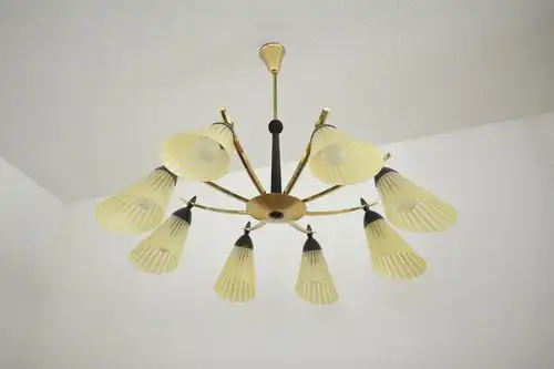 8 armiger leuchter chandelier prunk deckenlampe glastüten true vintage 50er rar