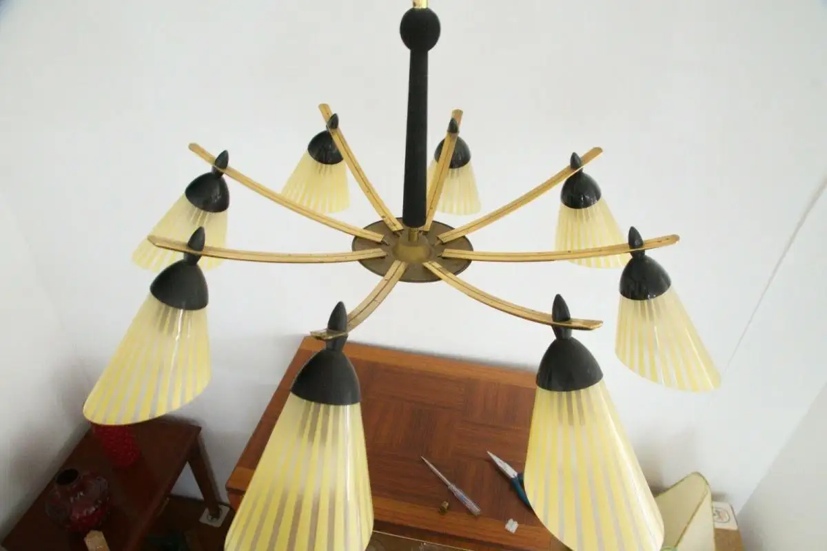 8 armiger leuchter chandelier prunk deckenlampe glastüten true vintage 50er rar 5