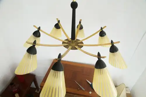 8 armiger leuchter chandelier prunk deckenlampe glastüten true vintage 50er rar