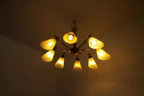 8 armiger leuchter chandelier prunk deckenlampe glastüten true vintage 50er rar